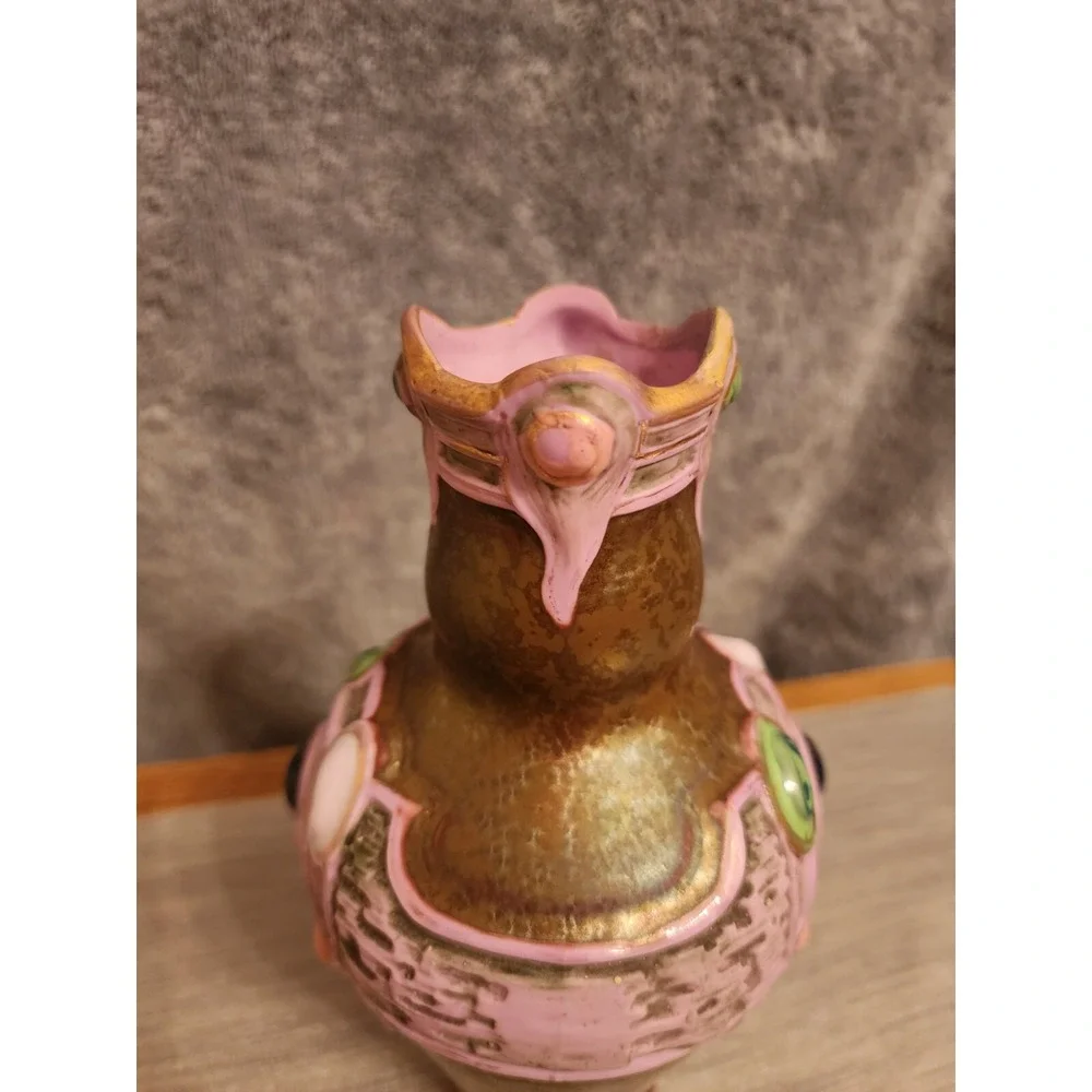 Schafer & Vater German‎ Multi - Colored Jeweled Iridescent Pottery Vase 7.25